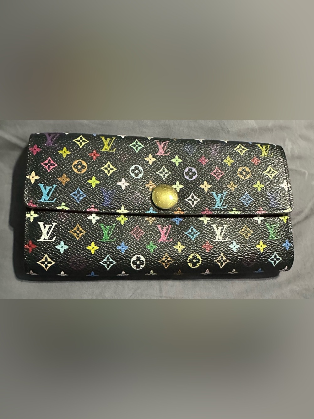Louis Vuitton Black Murakami Monogram Sarah Canvas Wallet with COA